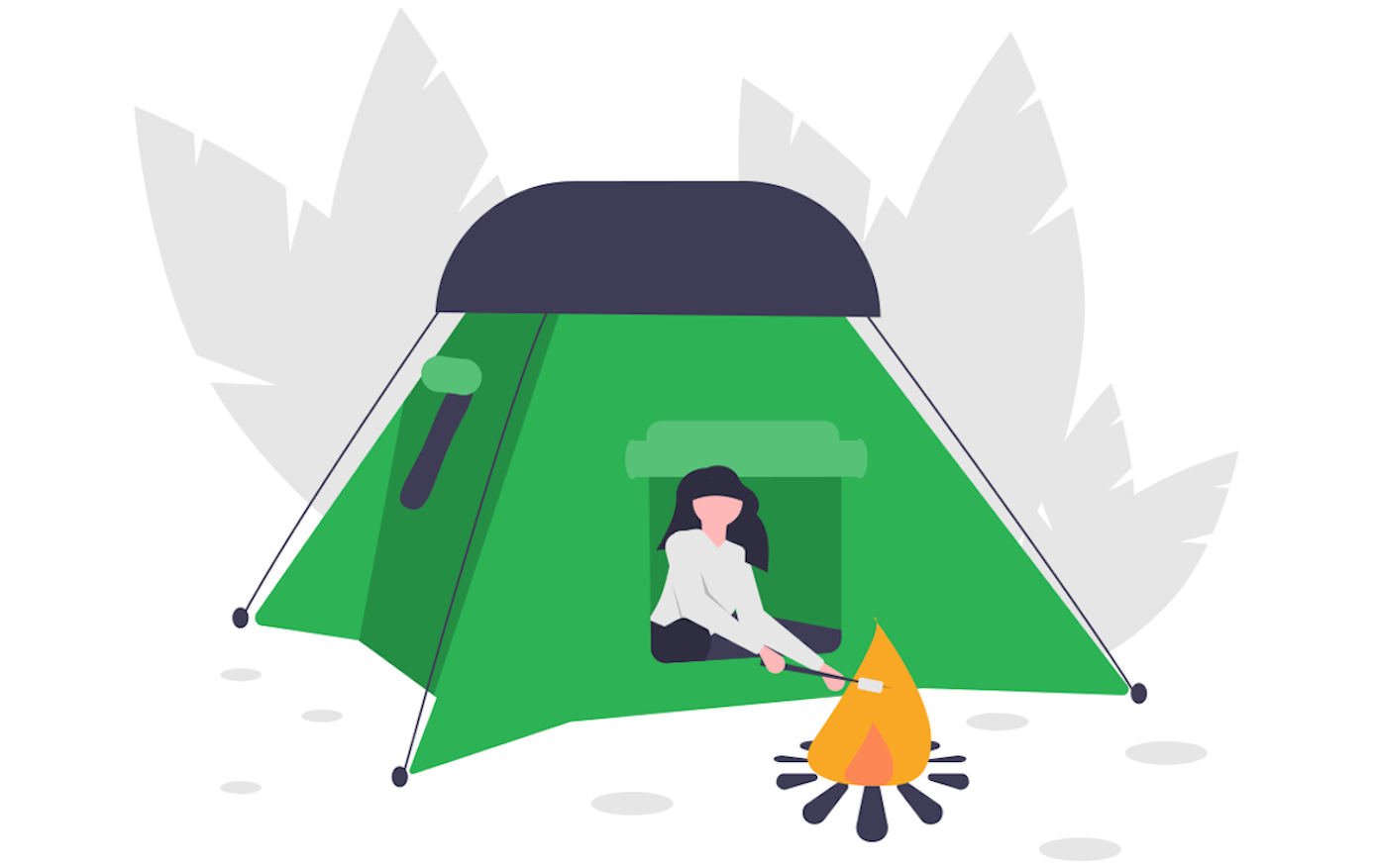 Person sitting in a Tent cooking on a fire